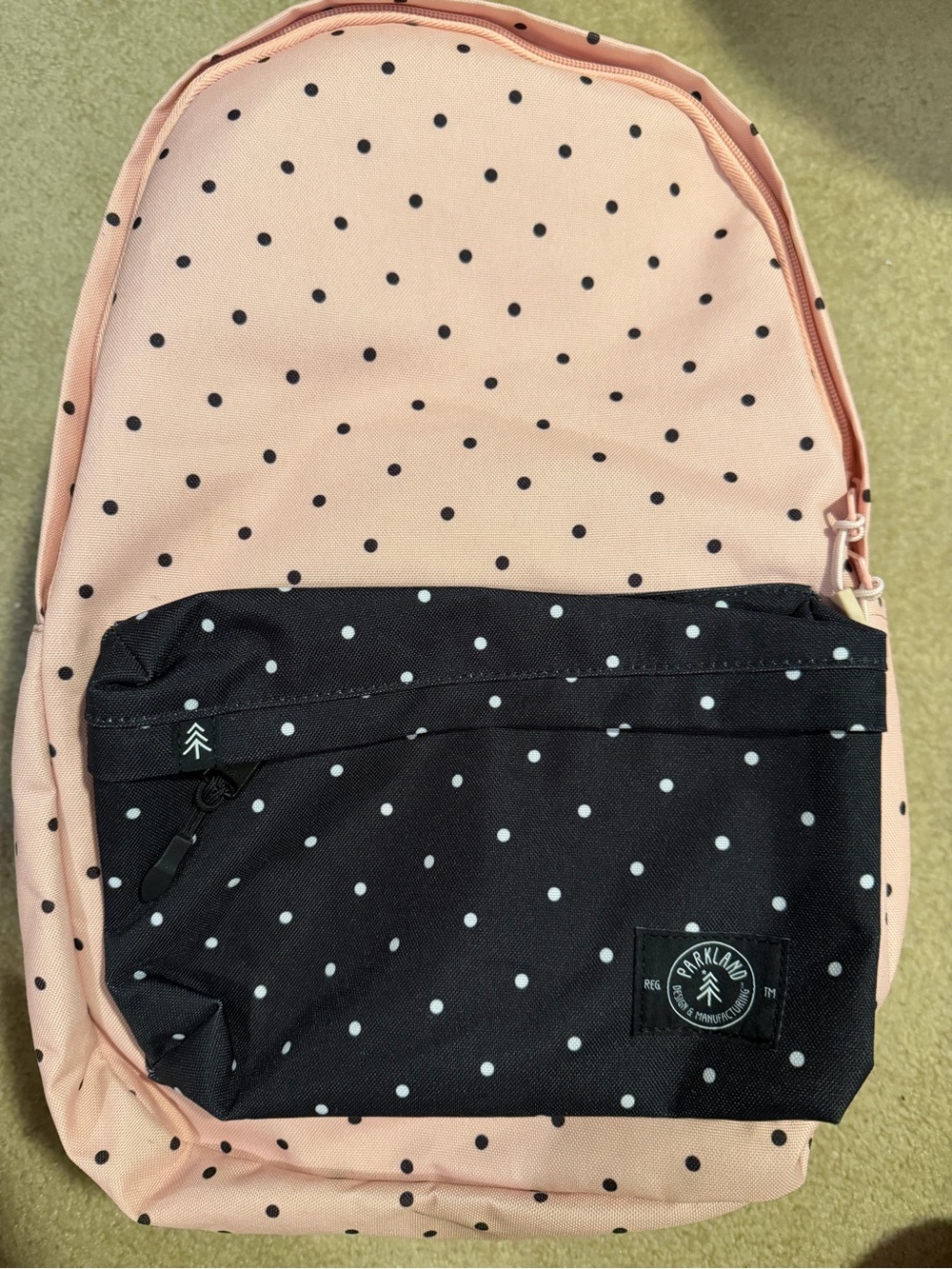 Polka Dot Two-Tone Backpack in Pink and Black